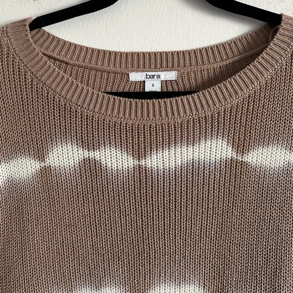 Bar III Tye Dye Crew Neck Long Sleeve Sweater Top | Tan + White | Size small - Picture 3 of 4